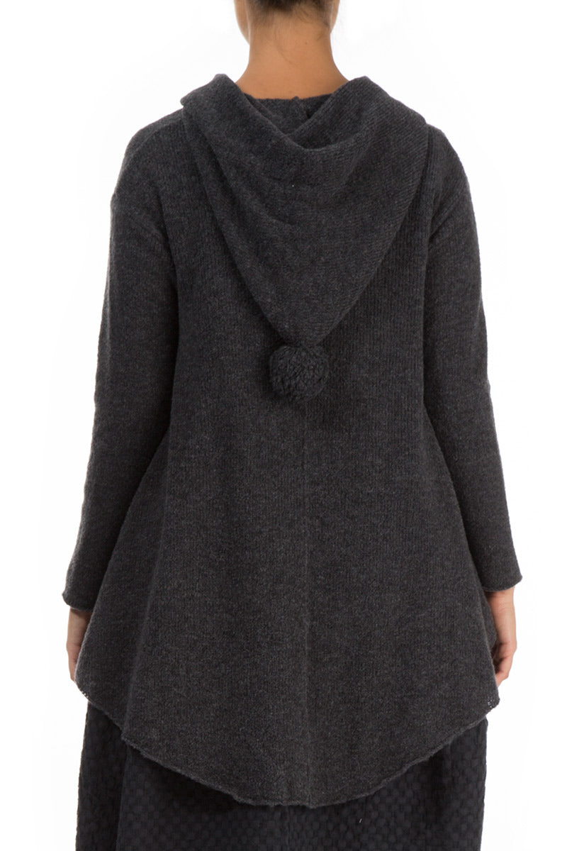 Hooded Dark Grey Wool Cardigan 2