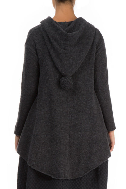 Hooded Dark Grey Wool Cardigan 2