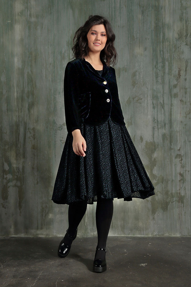 Floaty Devoré Dot Dark Forest Silk Velvet Dress