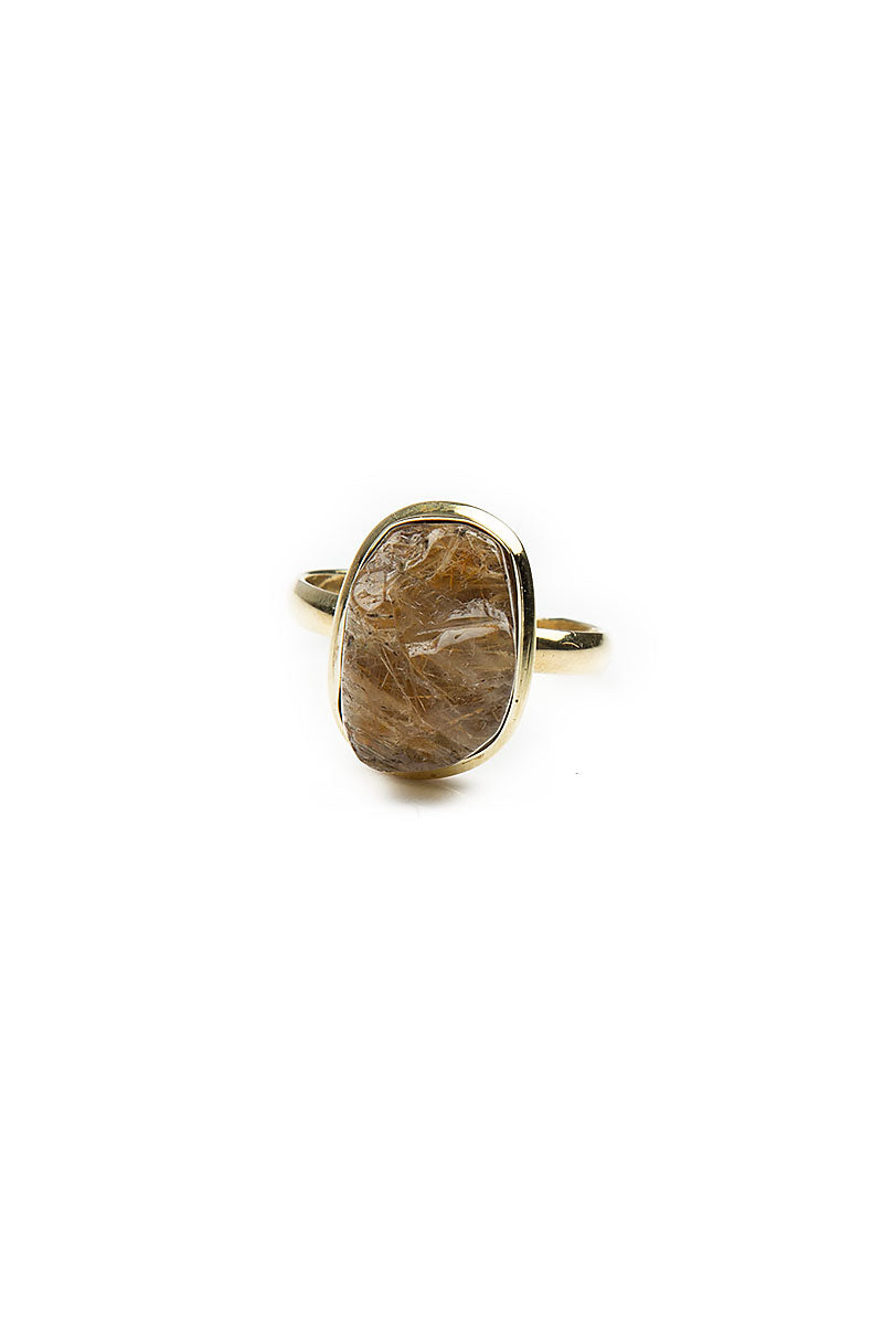 Lagoon Rutile Quartz Brass Ring