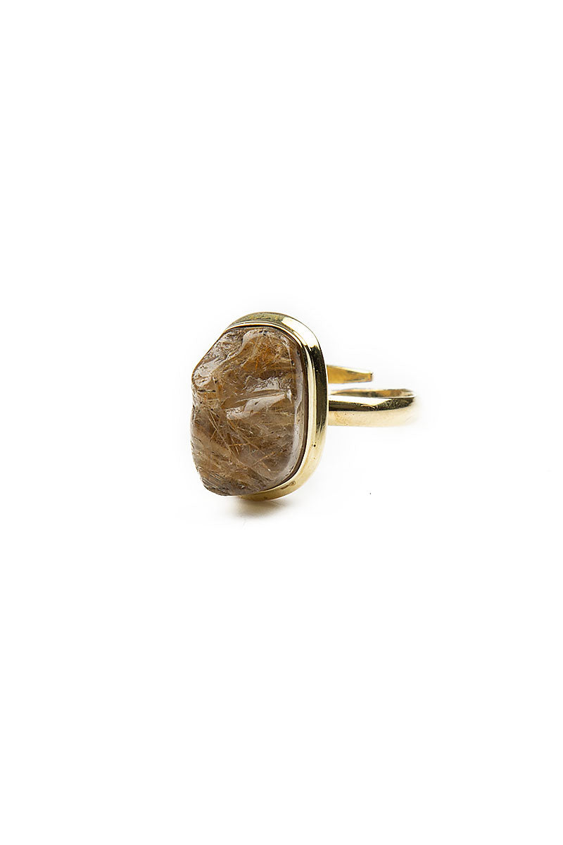 Lagoon Rutile Quartz Brass Ring