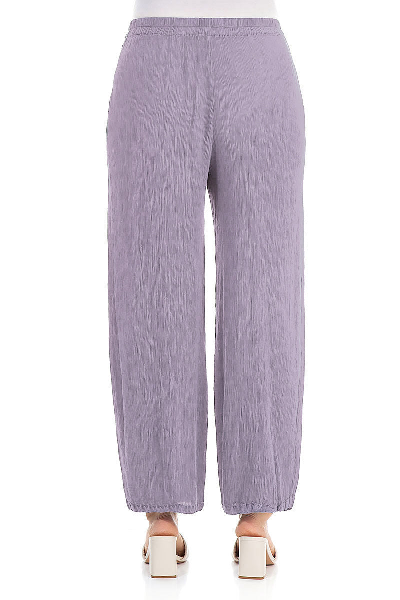 Straight Crinkled Lavender Silk Viscose Trousers