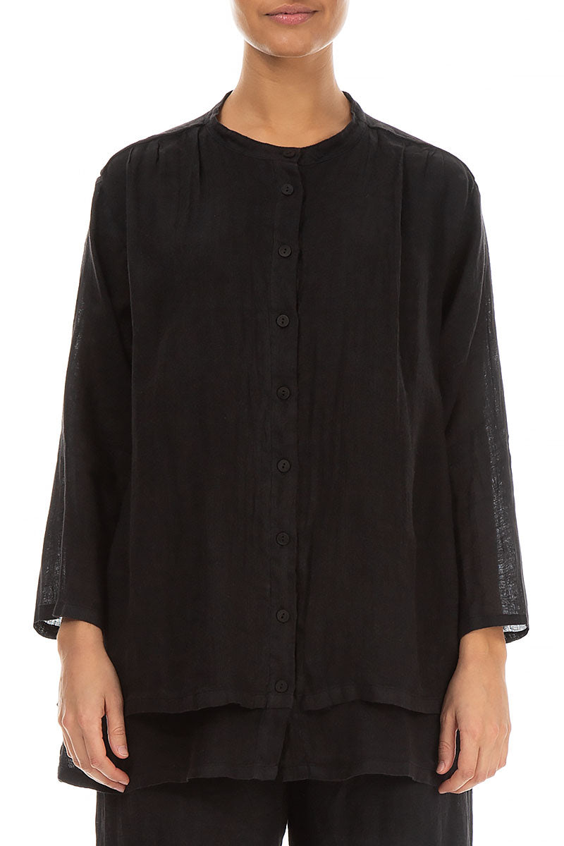 Layered Black Gauze Linen Shirt