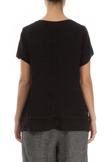 Evergreen Layered Black Linen Blouse