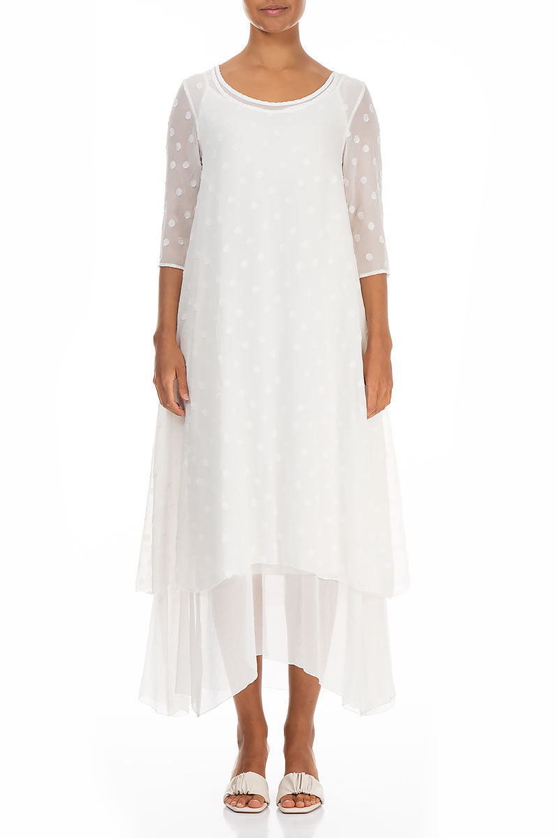 Layered Dotty White Silk Dress