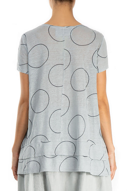 Layered Hem Cream Grey Bubbles Linen Blouse 2