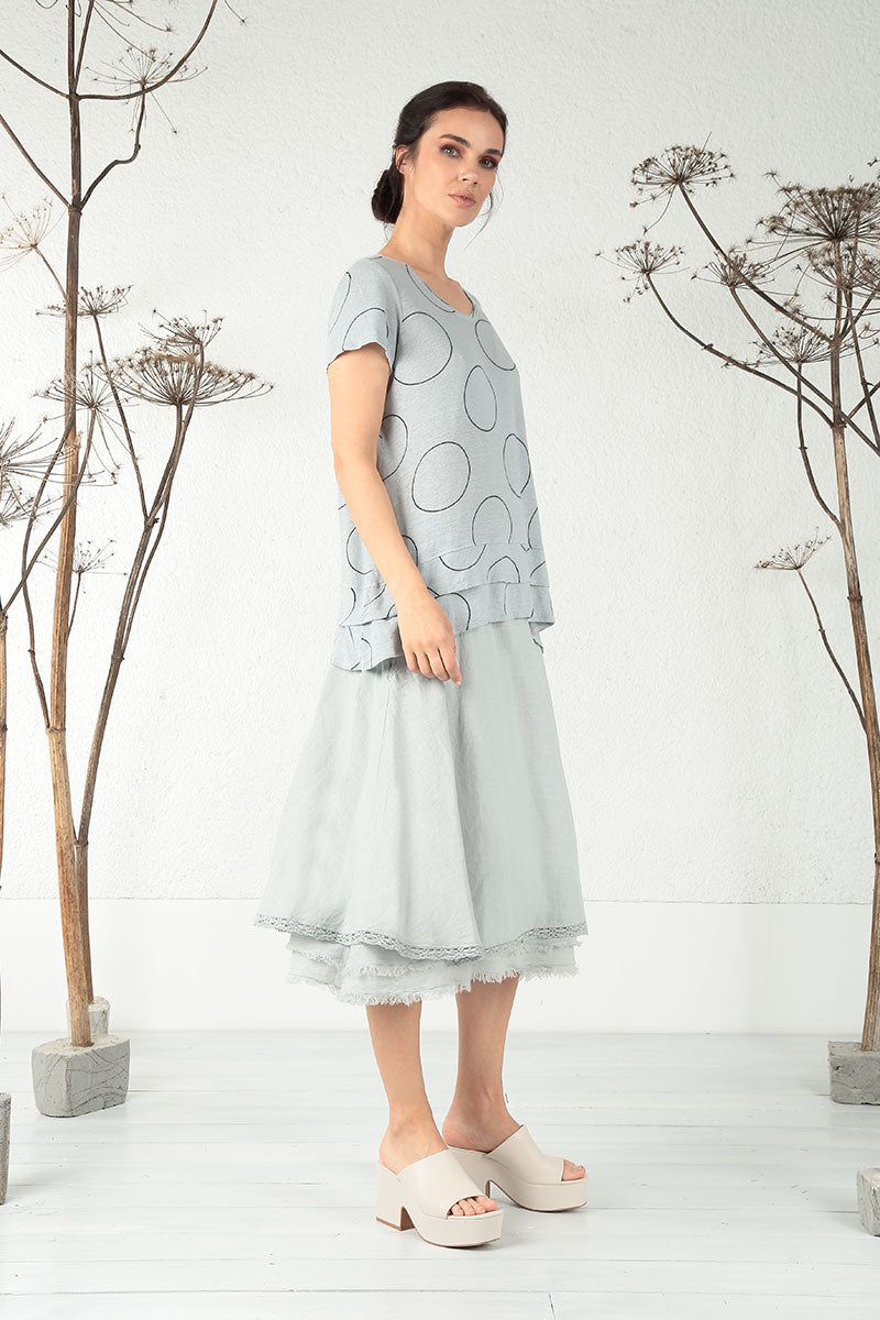 Layered Hem Cream Grey Bubbles Linen Blouse 6