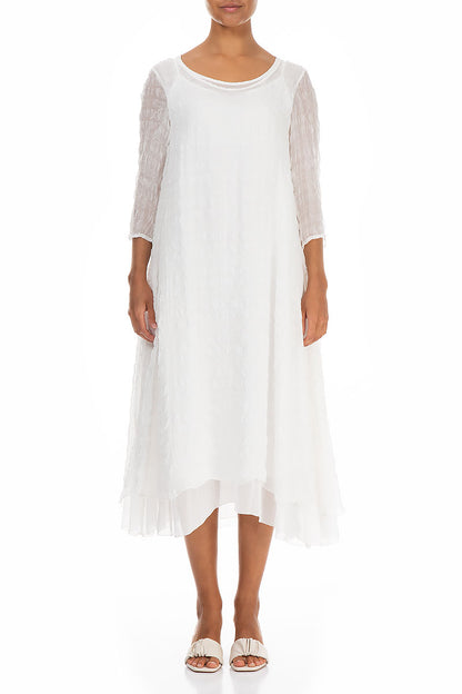 Layered White Textured Light Silk Dress 1