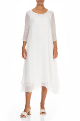 Layered White Textured Light Silk Dress 3