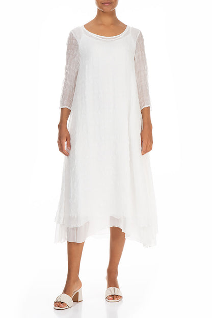 Layered White Textured Light Silk Dress 3