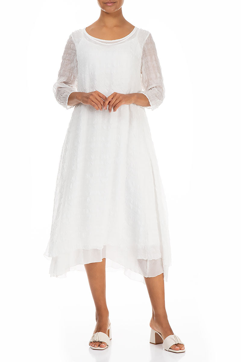 Layered White Textured Light Silk Dress 4