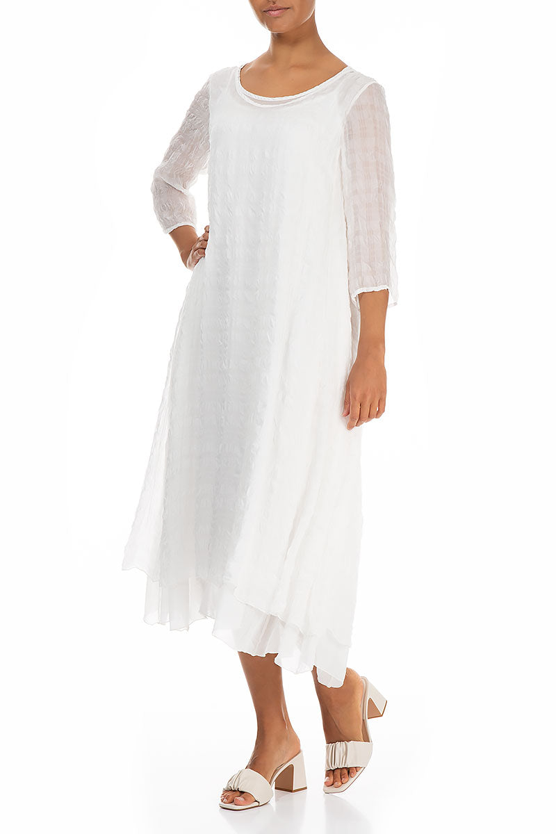 Layered White Textured Light Silk Dress 5