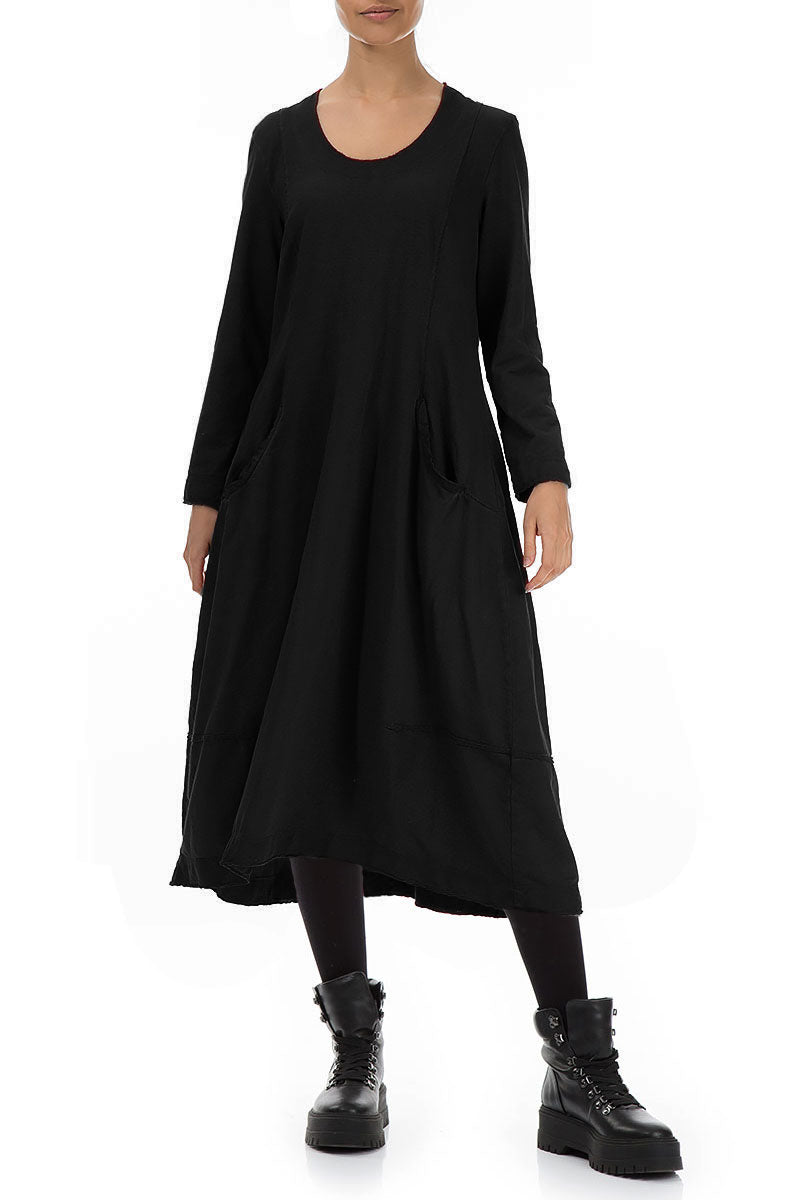 Long Flared Black Cotton Dress