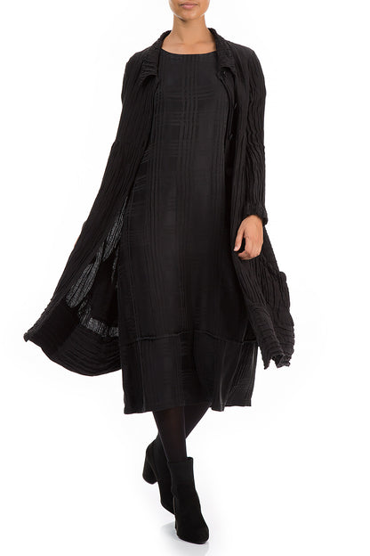 Long Crinkled Black Silk Jacket