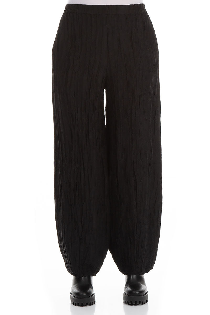 Long Black Crinkled Trousers