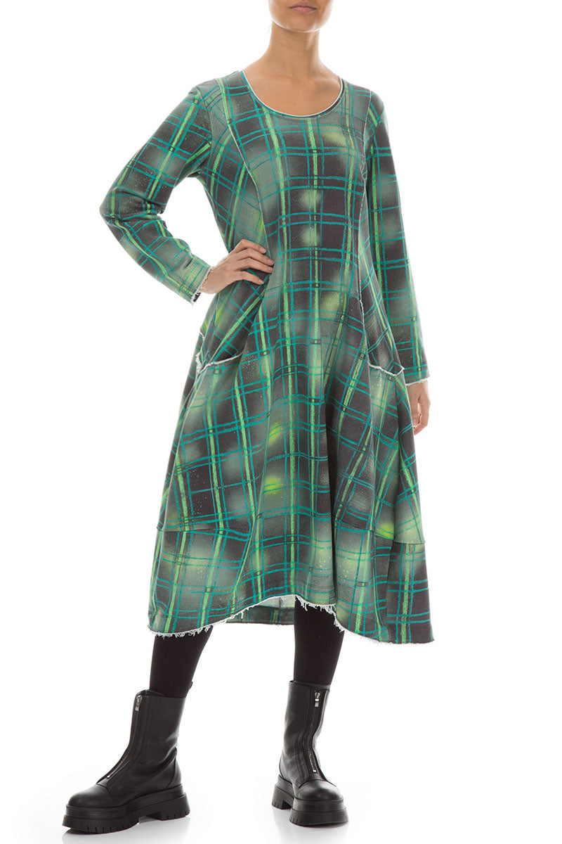 Long Green Checks Cotton Dress