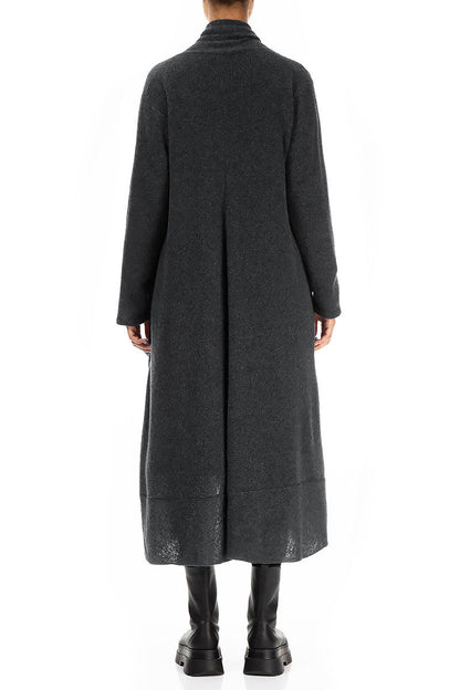 Long Open Dark Grey Wool Cardigan 2
