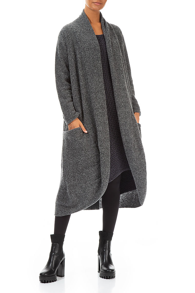 Long Open Grey Wool Cardigan