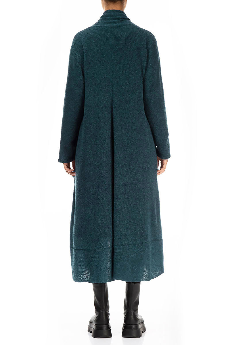 Long Open Teal Wool Cardigan