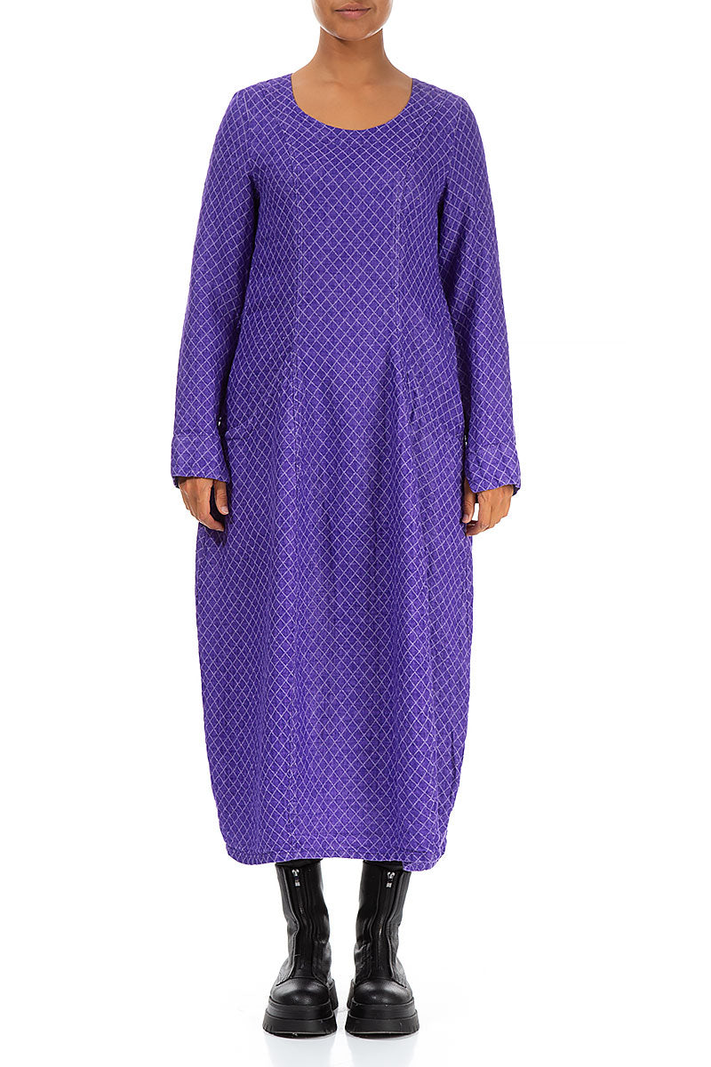 Long Sleeves Balloon Purple Linen Maxi Dress