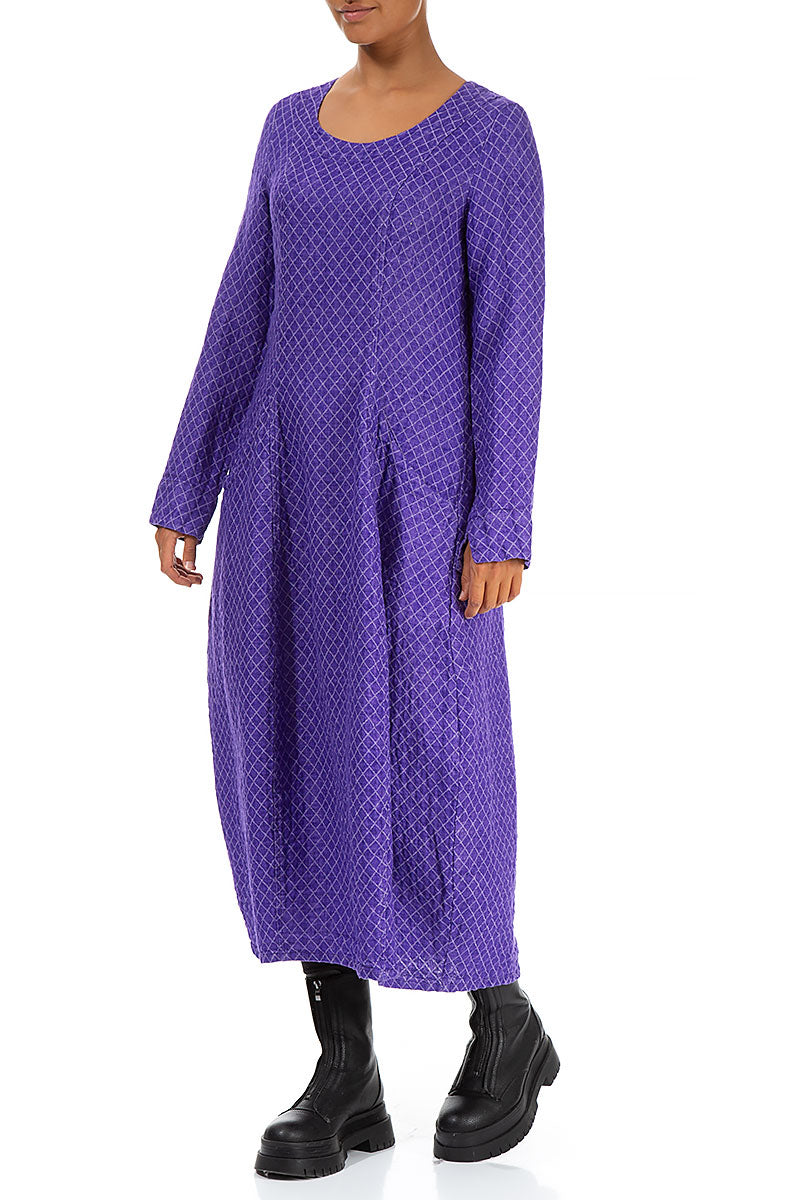 Long Sleeves Balloon Purple Linen Maxi Dress