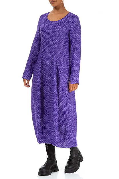 Long Sleeves Balloon Purple Linen Maxi Dress