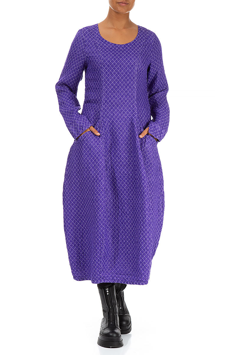 Long Sleeves Balloon Purple Linen Maxi Dress