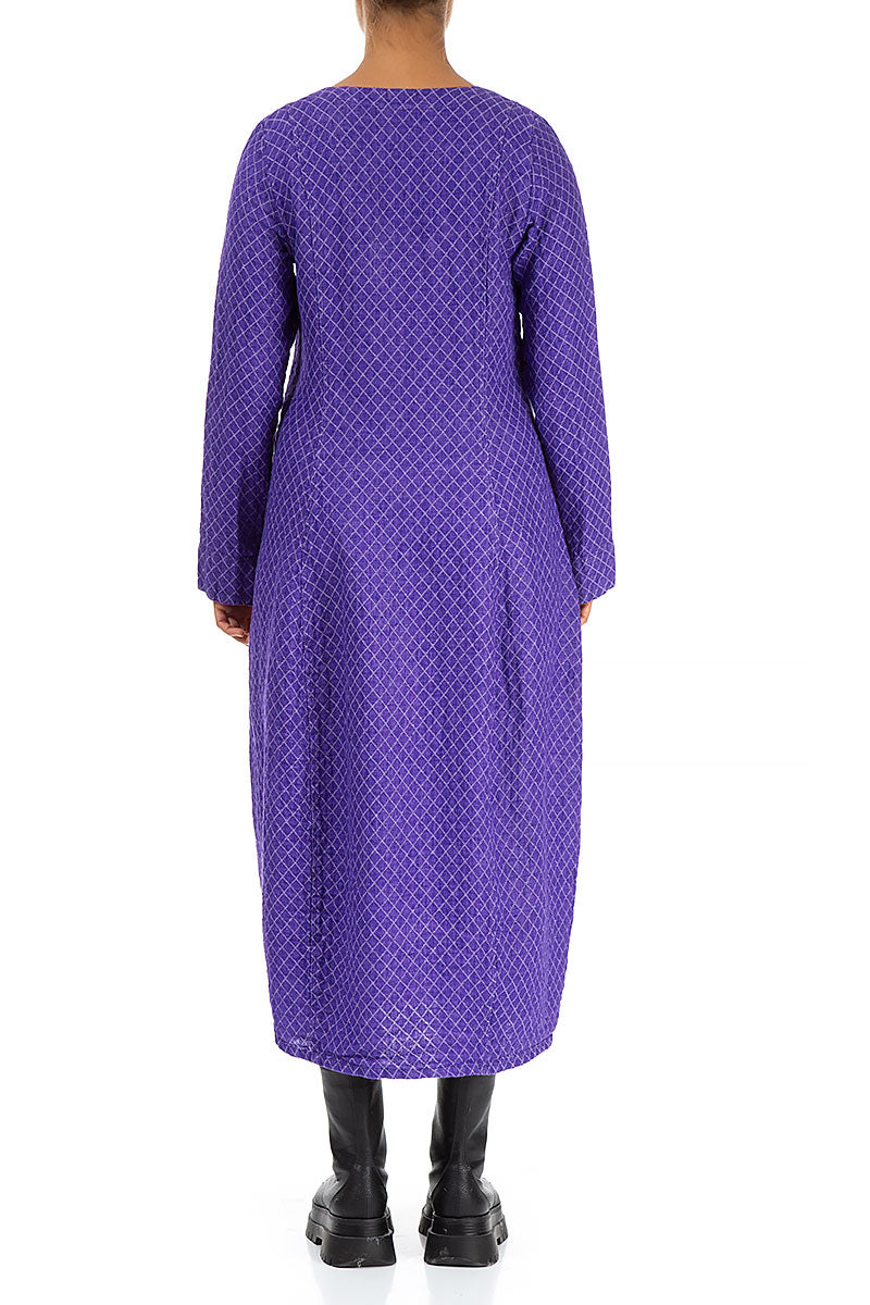 Long Sleeves Balloon Purple Linen Maxi Dress