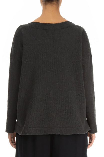 Boat Neck Dark Grey Wool Sweater