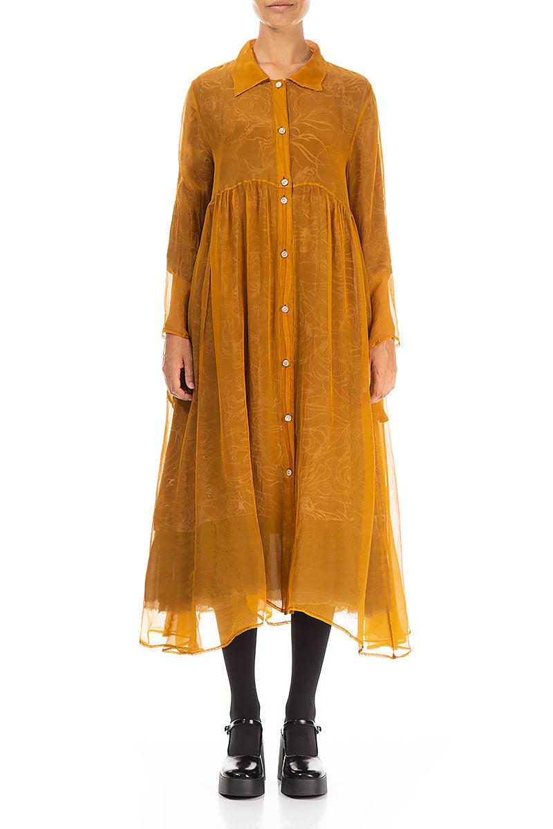 Long Yellow Ochre Silk Chiffon Jacket