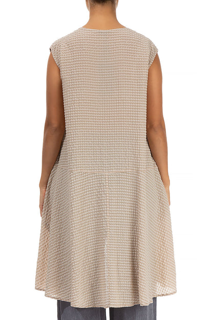 Longer Back Beige Textured Silk Tunic 2