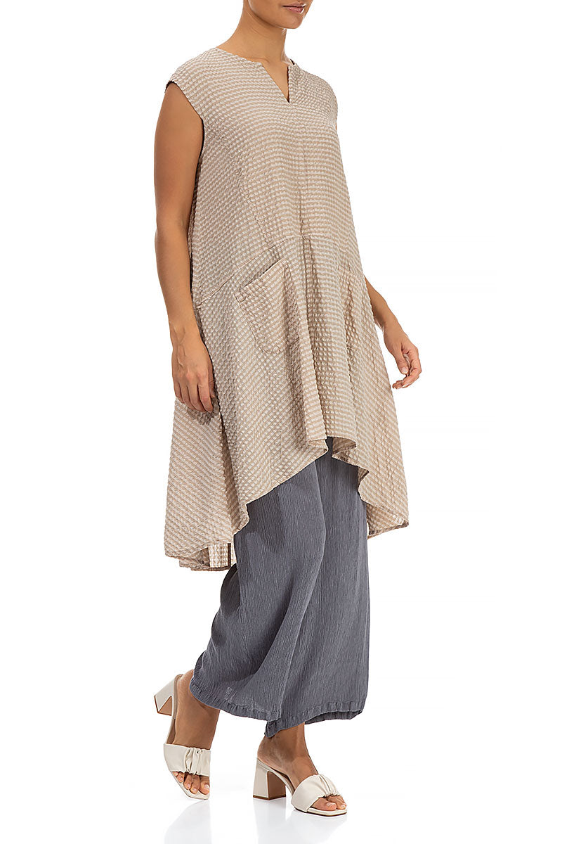 Longer Back Beige Textured Silk Tunic 4