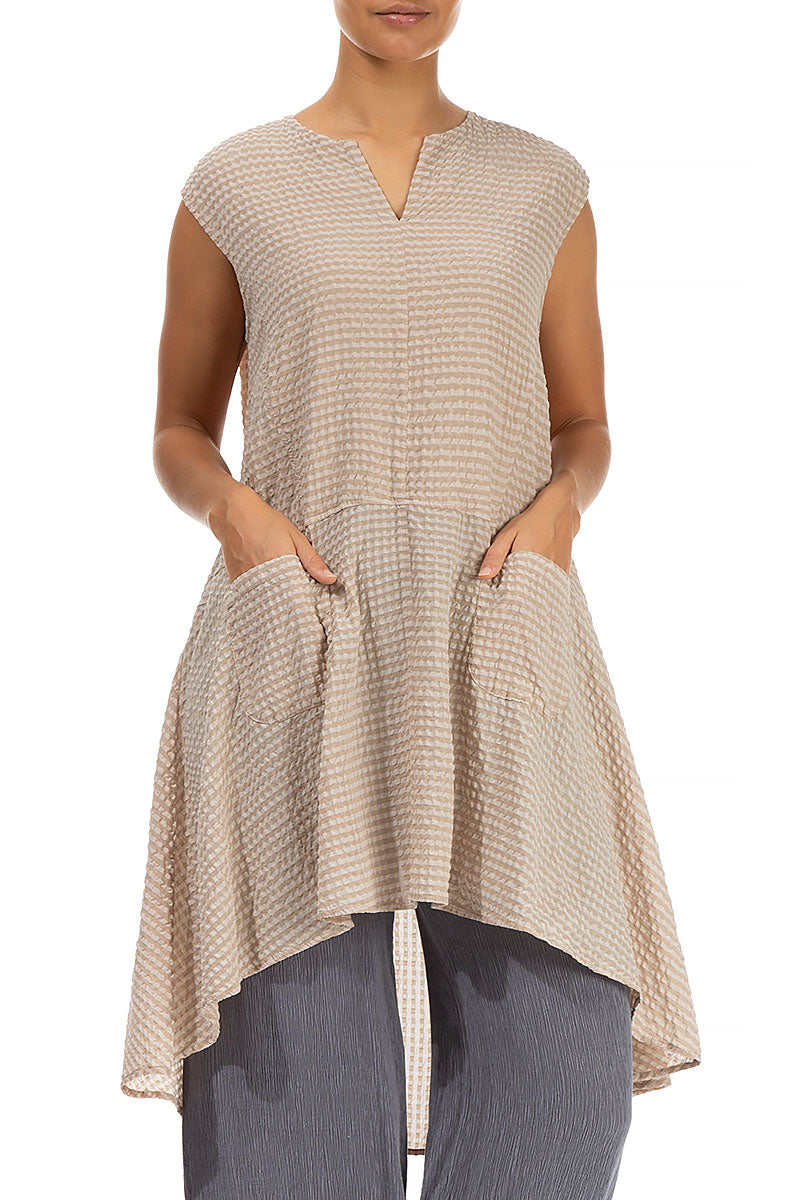 Longer Back Beige Textured Silk Tunic 3