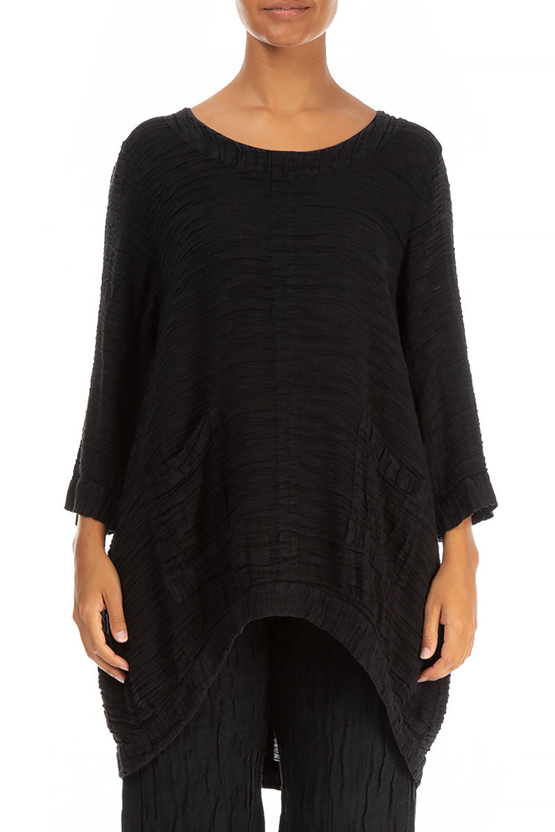 Longer Back Crinkled Black Tunic