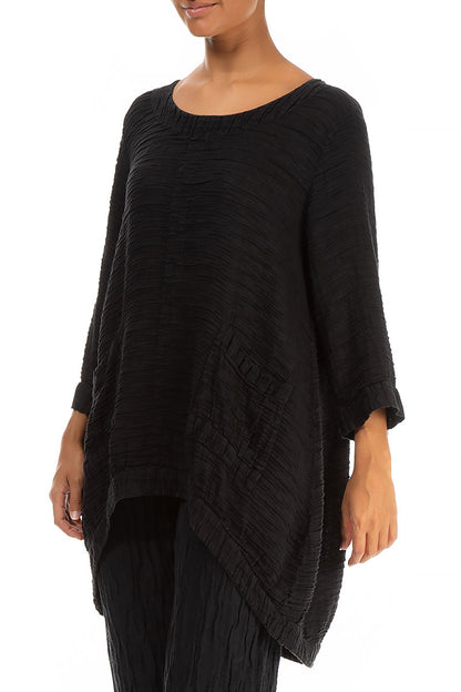 Longer Back Crinkled Black Tunic