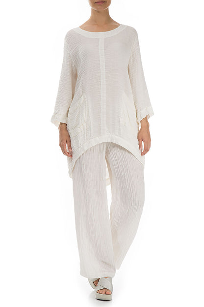 Evergreen Longer Back Crinkled Off White Tunic