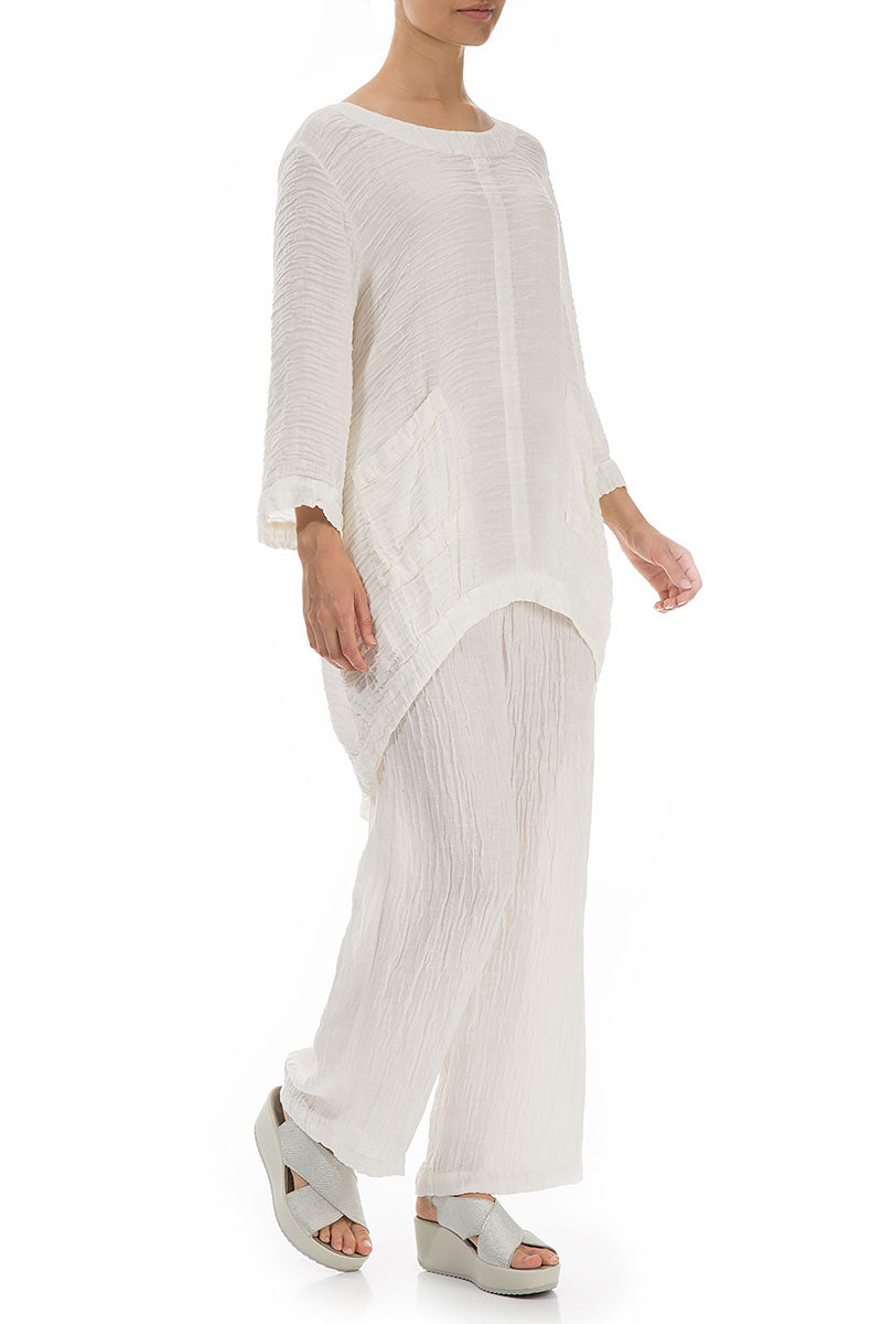 Evergreen Longer Back Crinkled Off White Tunic