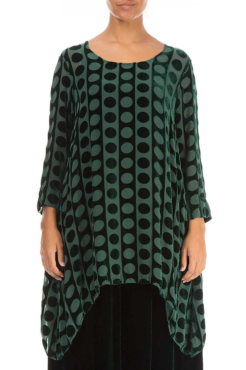 Longer Edge Devoré Bubbles Pine Green Silk Velvet Tunic