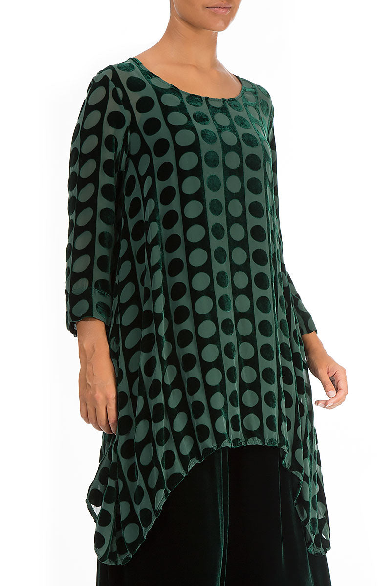 Longer Edge Devoré Bubbles Pine Green Silk Velvet Tunic