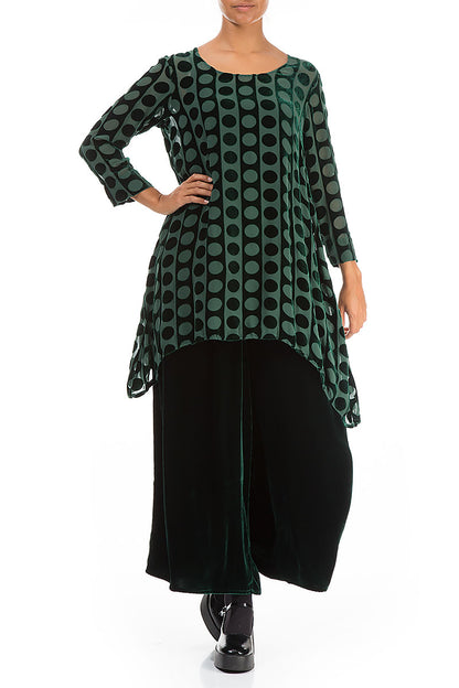 Longer Edge Devoré Bubbles Pine Green Silk Velvet Tunic