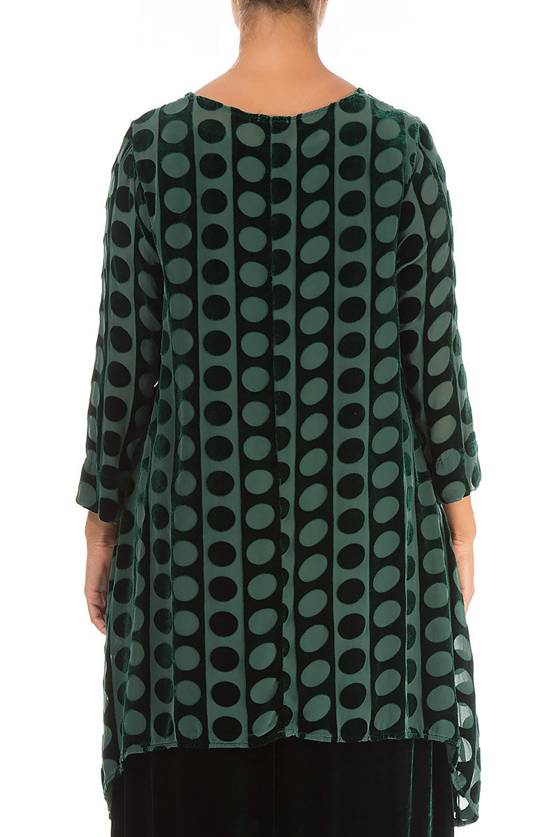 Longer Edge Devoré Bubbles Pine Green Silk Velvet Tunic