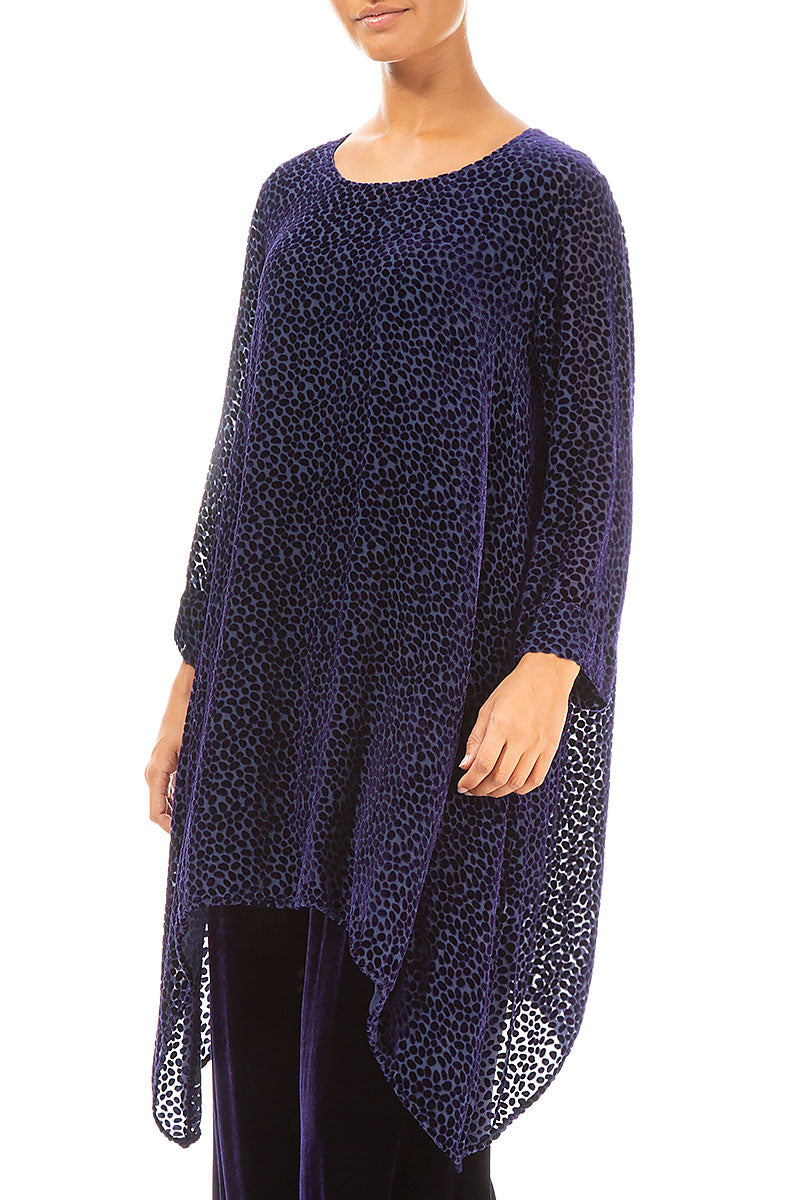 Longer Edge Devoré Dot Purple Silk Velvet Tunic