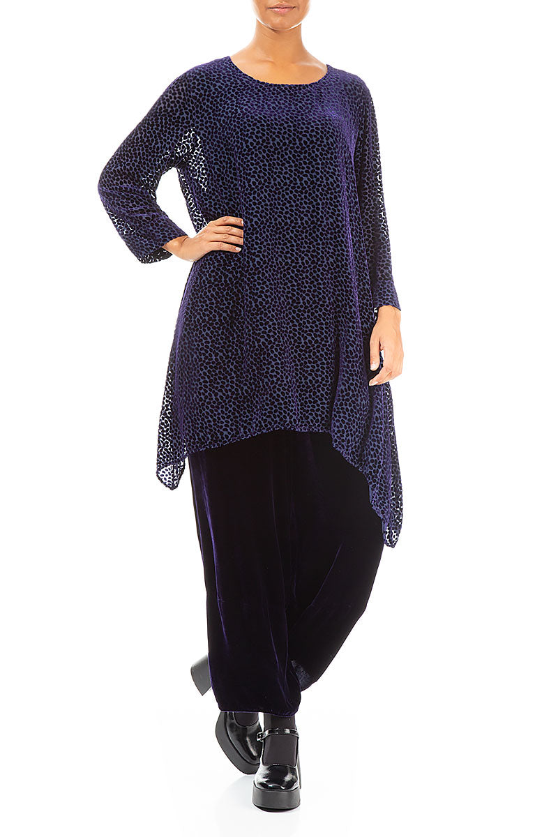 Longer Edge Devoré Dot Purple Silk Velvet Tunic