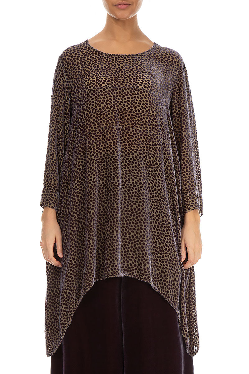 Longer Edge Devoré Dot Rustic Taupe Silk Velvet Tunic