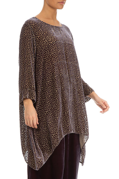 Longer Edge Devoré Dot Rustic Taupe Silk Velvet Tunic