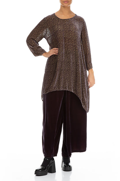 Longer Edge Devoré Dot Rustic Taupe Silk Velvet Tunic