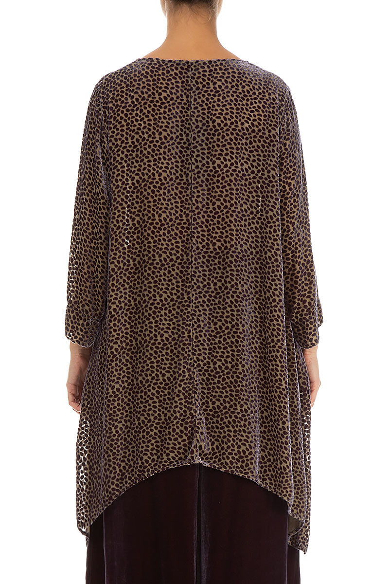 Longer Edge Devoré Dot Rustic Taupe Silk Velvet Tunic