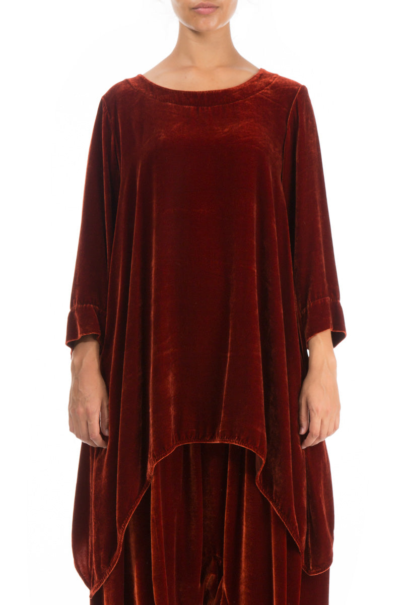 Longer Edges Brick Silk Velvet Tunic