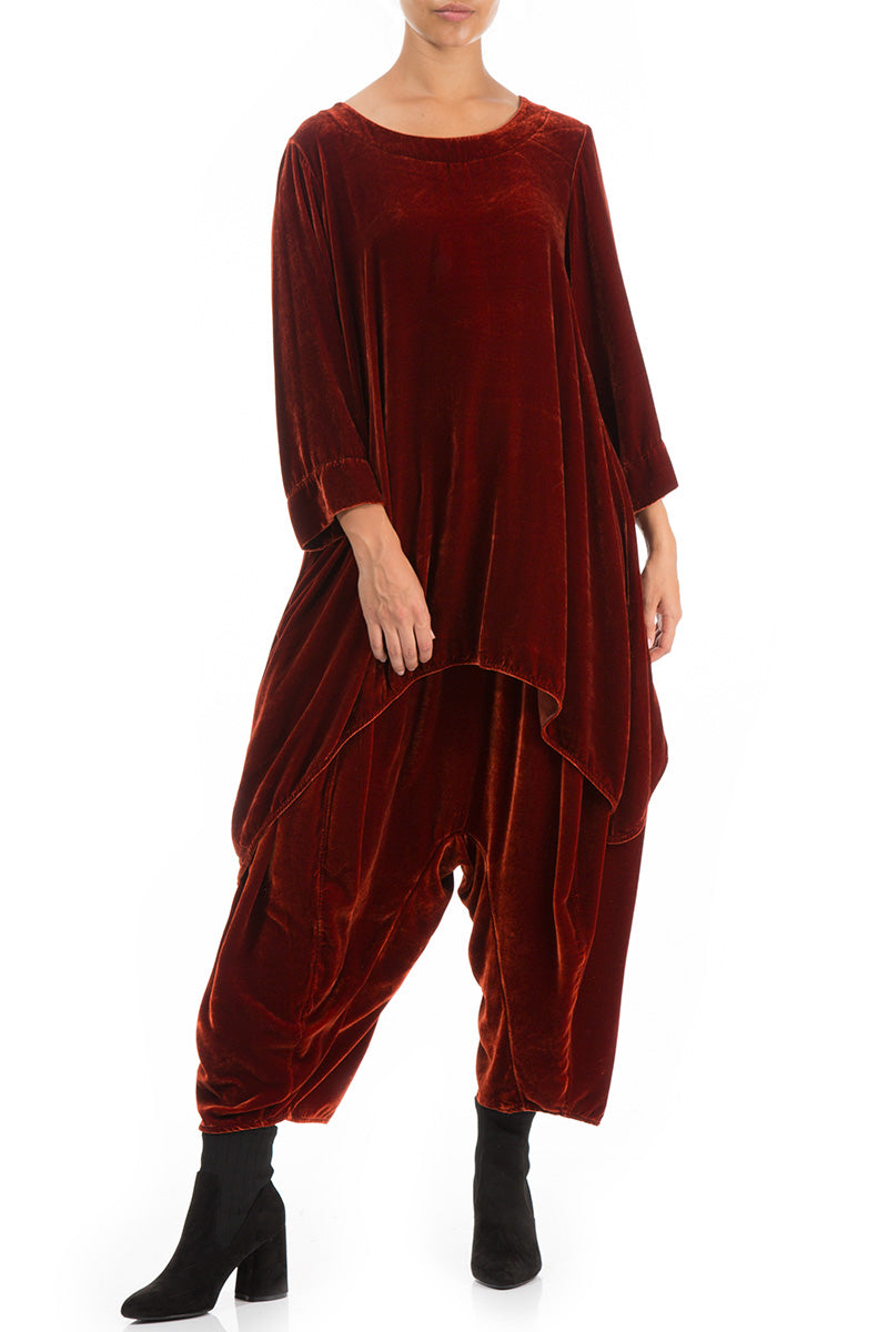 Longer Edges Brick Silk Velvet Tunic