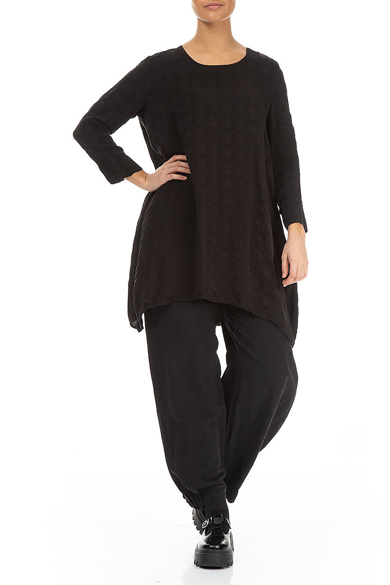 Longer Edges Bubble Black Silk Tunic